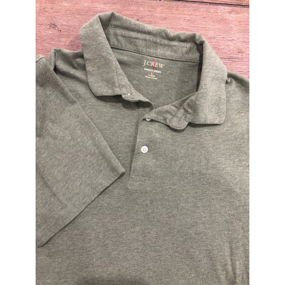 J.Crew Mens Sueded Jersey Polo Shirt Heathered Olive Green Classic Fit BW383 L